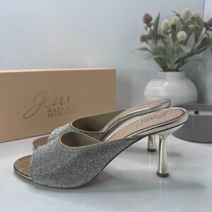 Jewel Badgley Mischka Haya Metallic Peep-Toe Mules Light GoldJW5005 Women 10 NWB